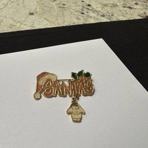Gold Tone Santa’s Angel Charm Christmas Holiday Brooch Pin